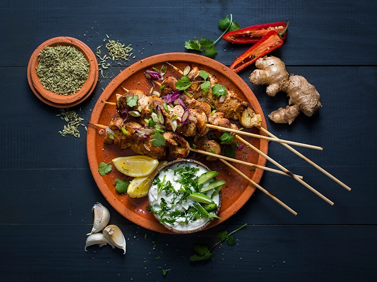 Curry and Yoghurt Marinated Chicken Skewers