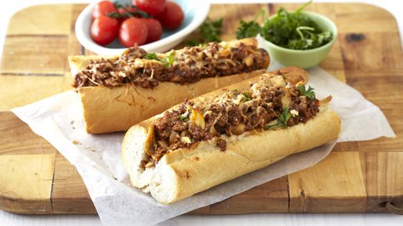 French Loaf with Cheesy Mince and Mushrooms
