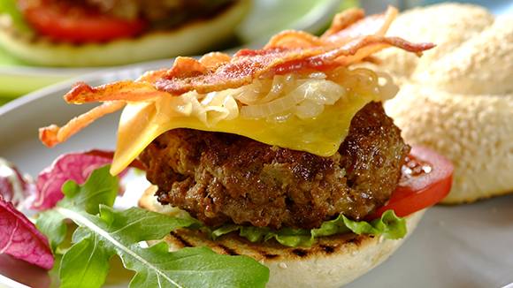American Beef Burgers with Bacon and Cheddar