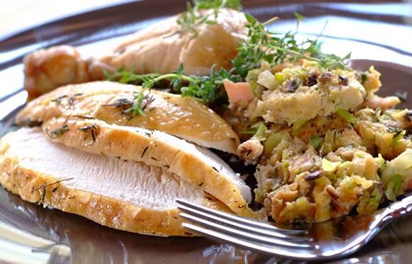 Roast Chicken with a Mushroom and Bacon Stuffing