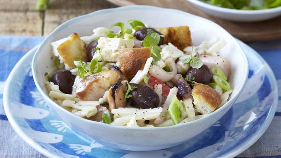 Creamy Seafood Pasta with Feta, Olives and Herbs