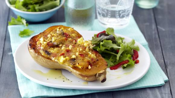 Stuffed Baked Butternut with Mushrooms and Feta