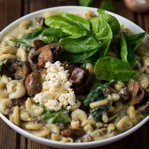 Easy Cheesy Pasta with Mince, Mushrooms and Spinach