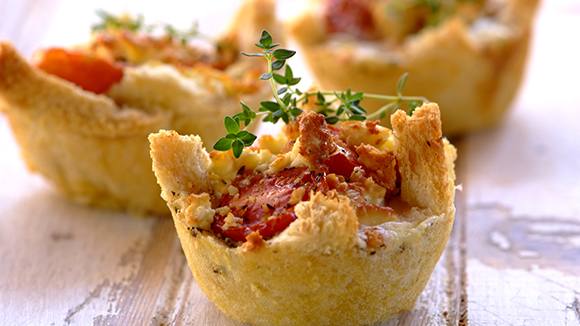 Bread Basket Tartlets with Smoked Chicken and Feta