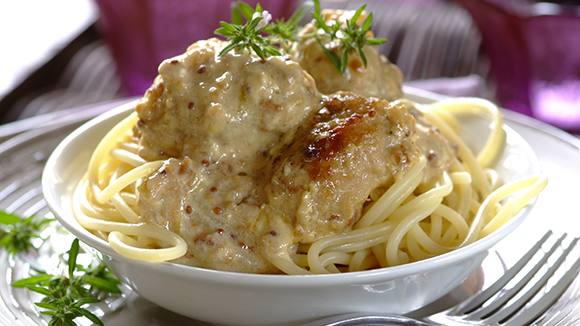Pasta with Cream Cheese and Pork-Sausage Meatballs