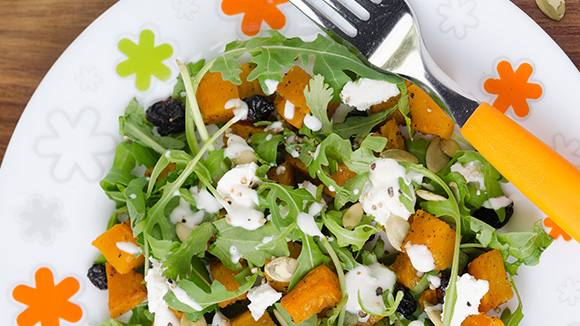 Warm Butternut and Feta Salad with Blue Cheese Dressing