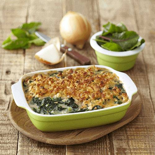 Spinach with a Cheesy Breadcrumb Topping