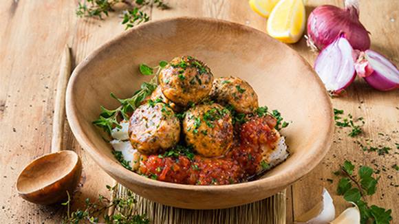 Moroccan Chicken Meatballs with Tomato Gravy and Pap