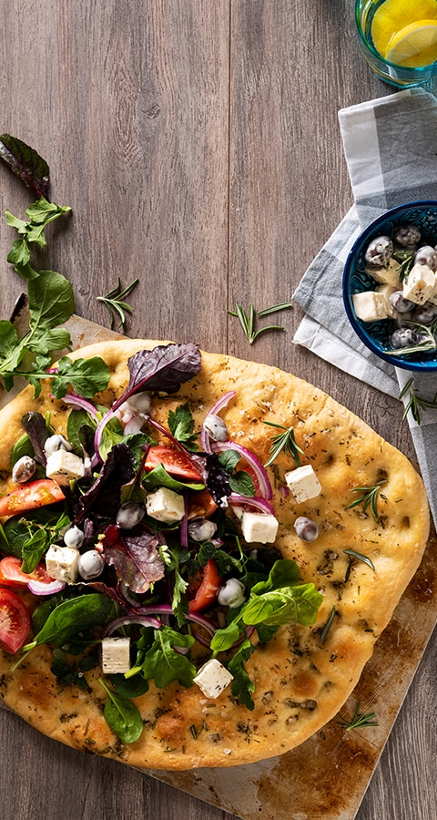 Herby Focaccia with Olives and Feta