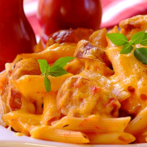 Pasta Bake with Pork Sausages and Tomato