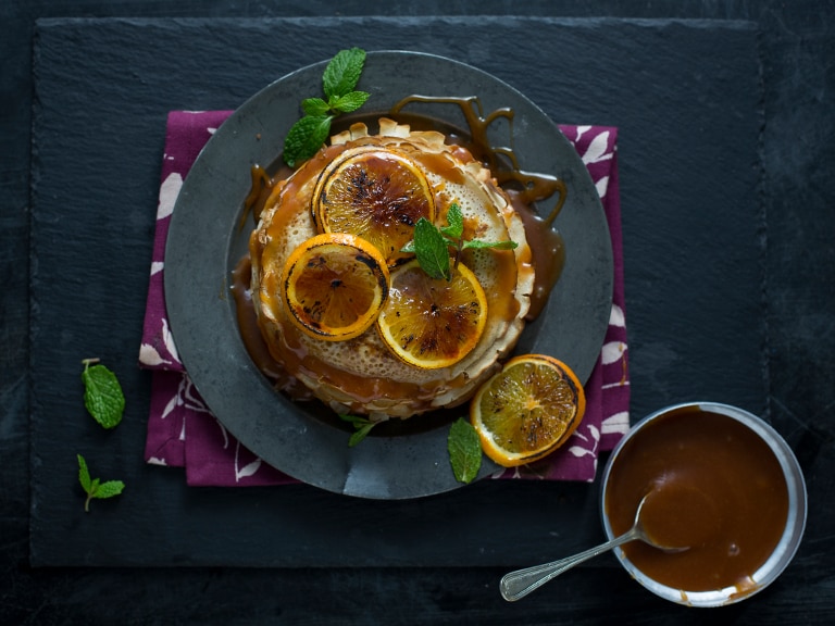 Pancakes With Roasted Oranges And Salted Caramel