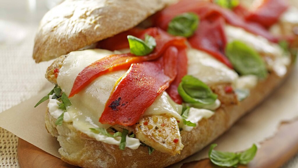 Grilled Chicken & Roasted Peppers On Ciabatta | whatsfordinner