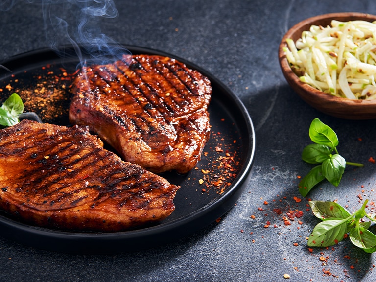 Honey & Soy Pork Chops with an Apple and Cabbage Slaw