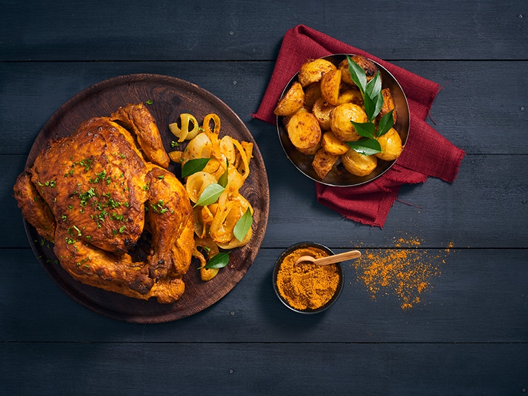Curried Roast Chicken with Baby Potatoes