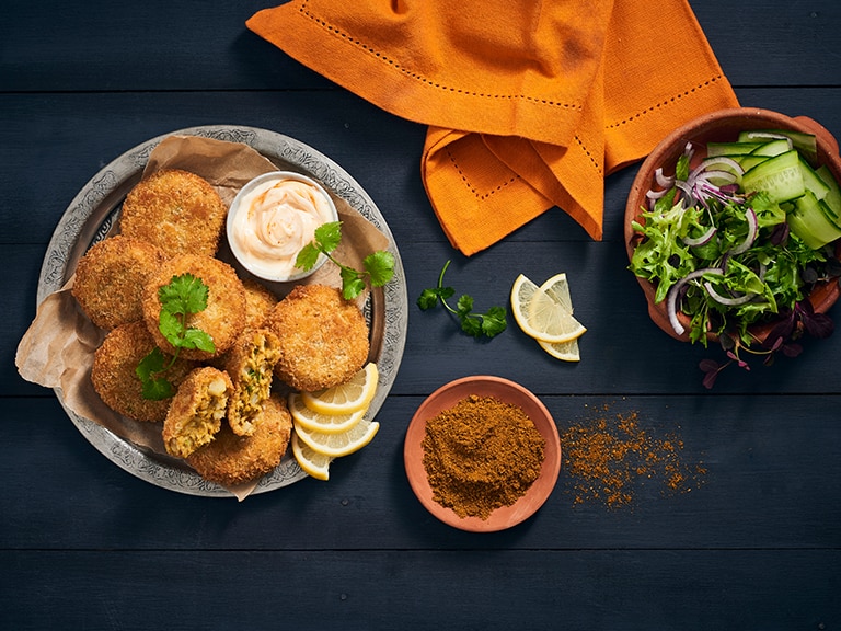 Curried Hake Fish Cakes with a Fresh Green Salad