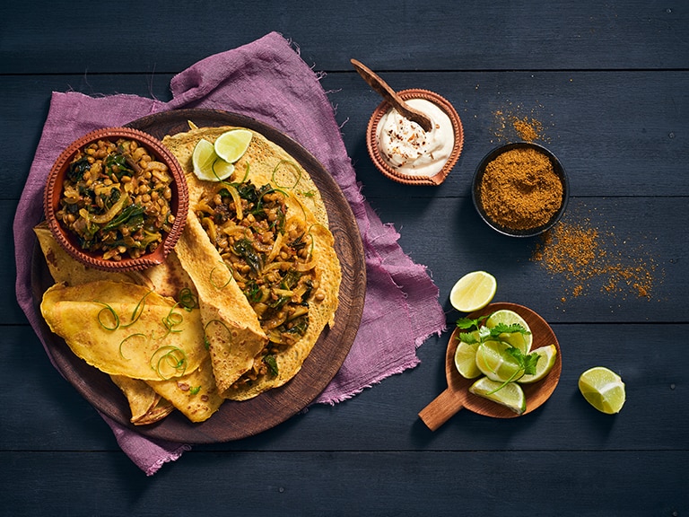 Savoury Pancakes with Lentils and Spinach