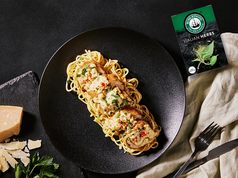 Slindile’s Creamy Chilli Pasta Topped with a Crumbed Chicken Roulade