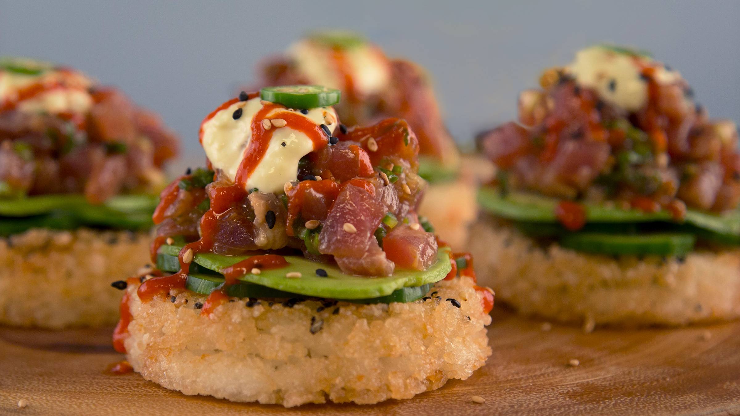 TUNA TARTARE, CRISPY SUSHI RICE, WASABI MAYO