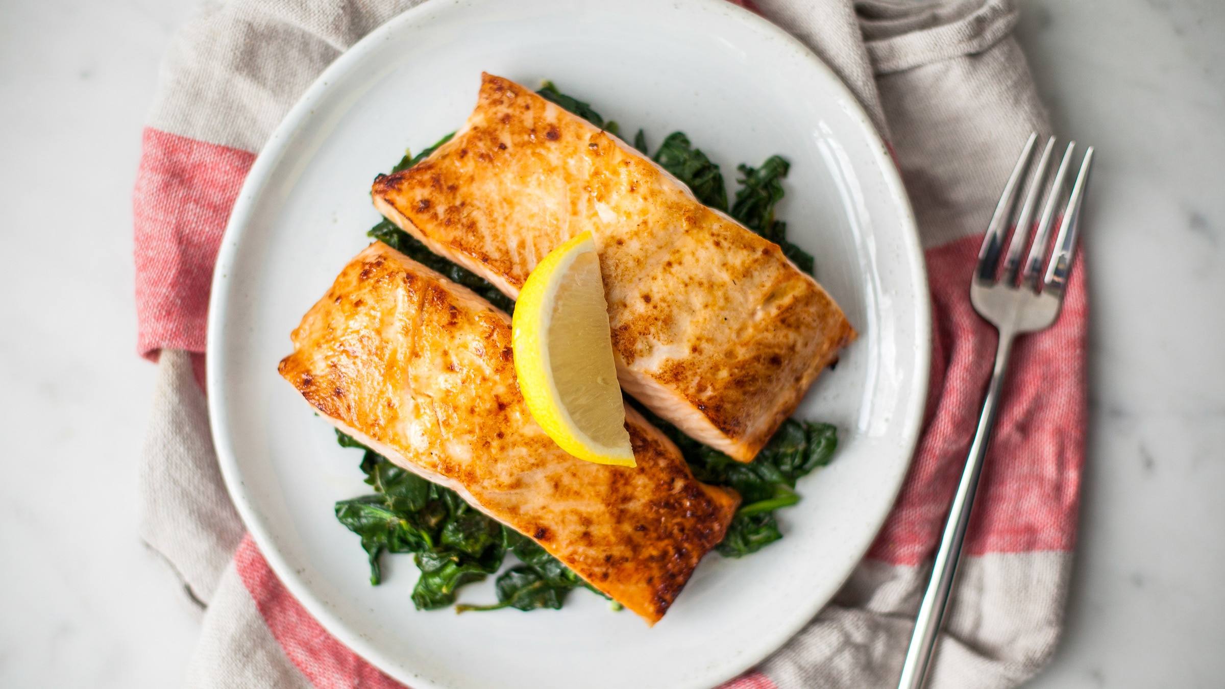 Spicy Honey Salmon with Creamed Spinach