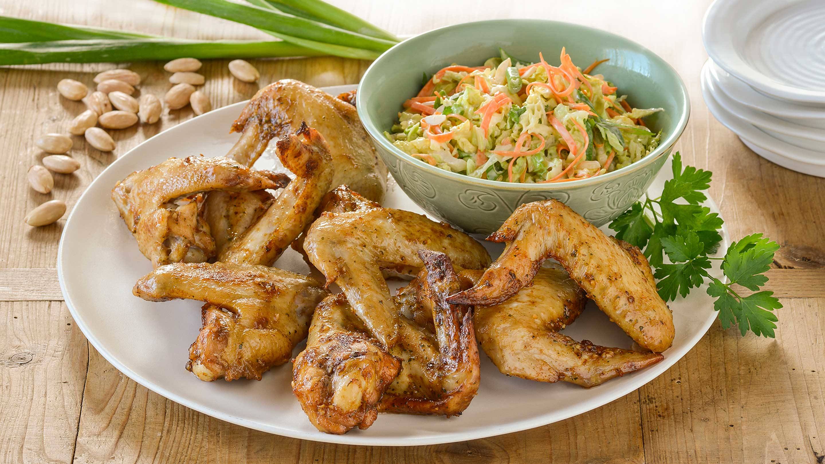 Garlic & Herb Chicken Wings Recipe with Coleslaw