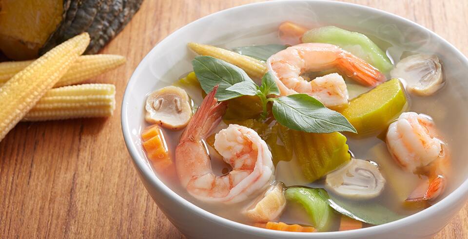 แกงเลียงฟักทองกุ้งสด