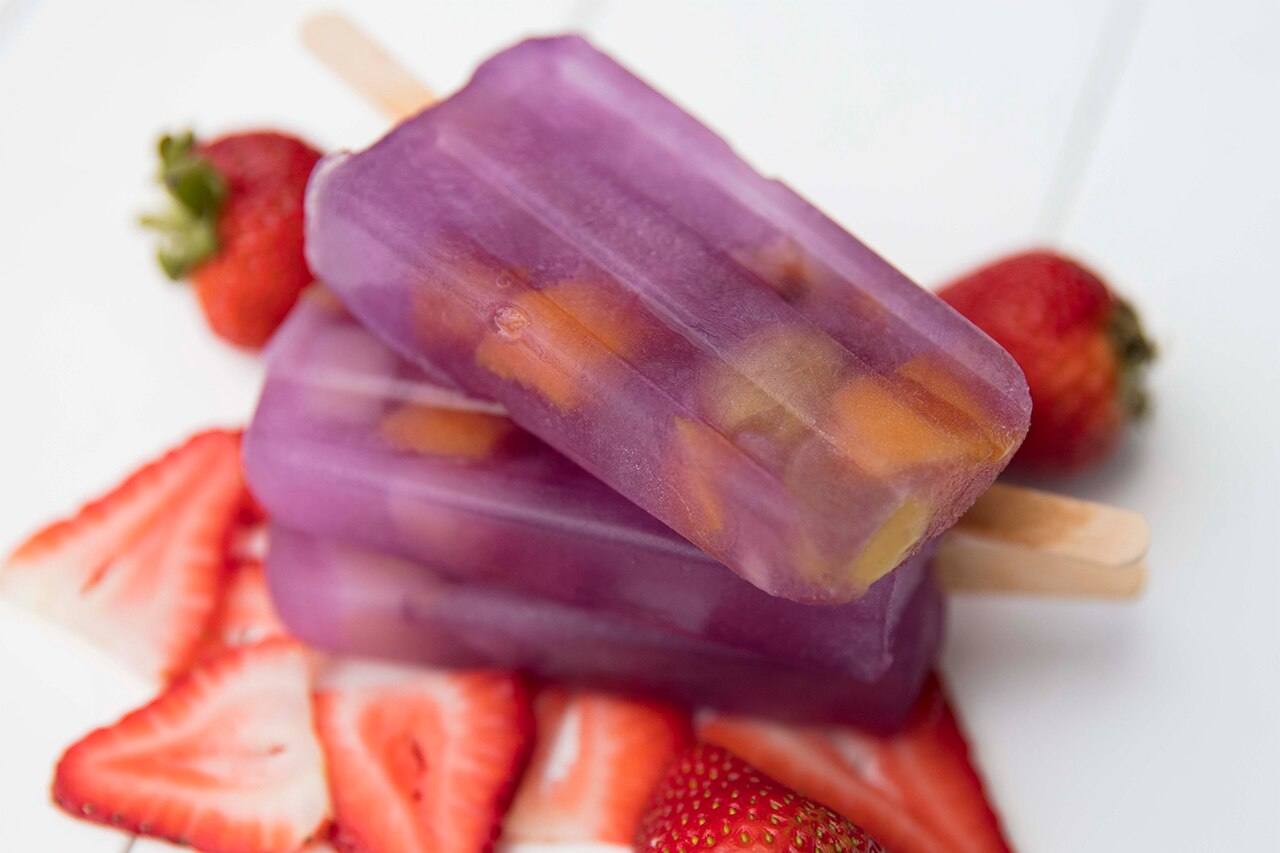 Strawberry Watermelon Iced Herbal Tea Pops with Mixed Fruit