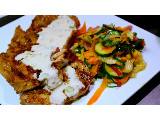 Grilled/Barbequed Meat And Mixed Vegetables