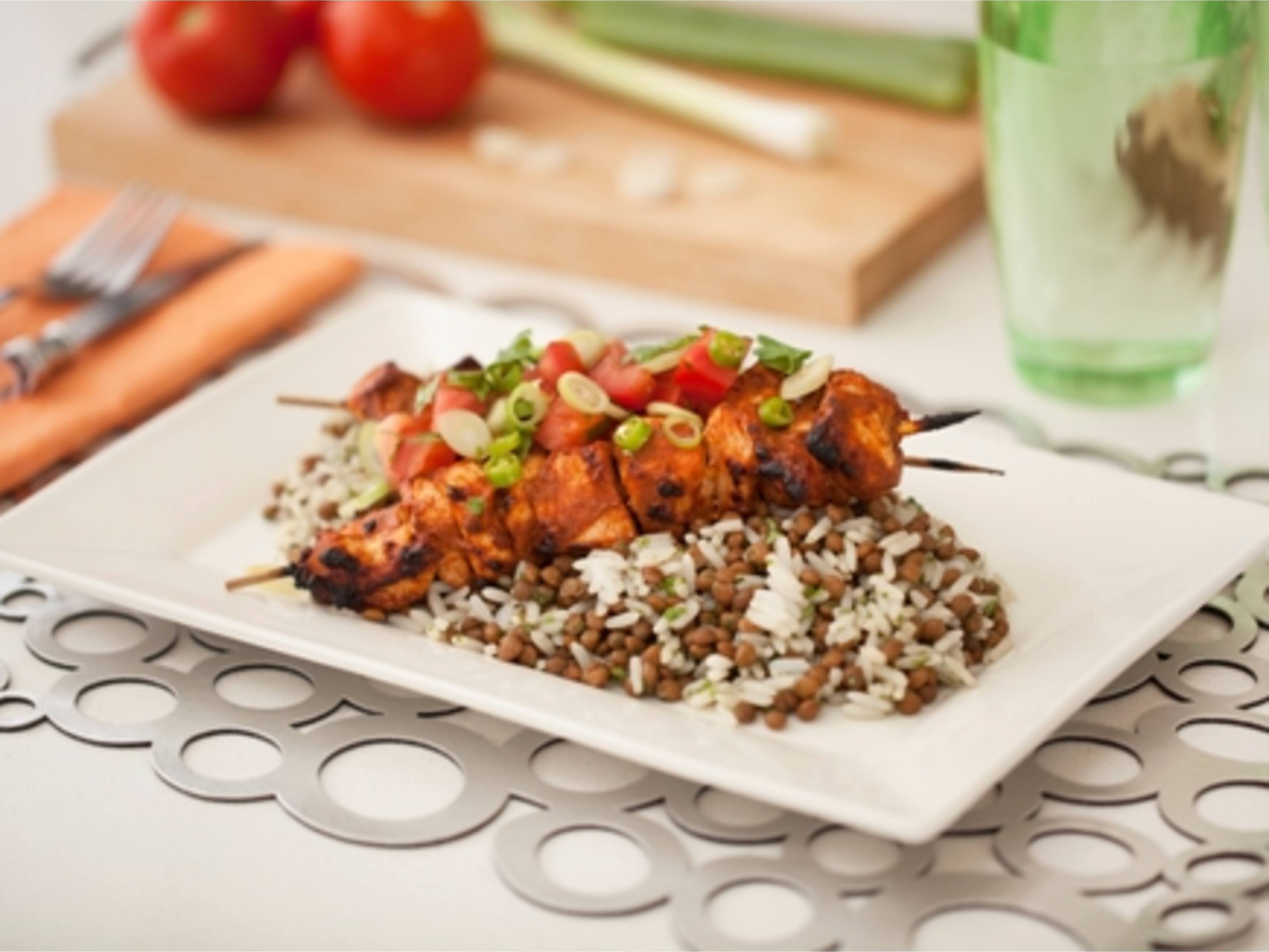 Spicy chicken kebabs With Lentil Rice