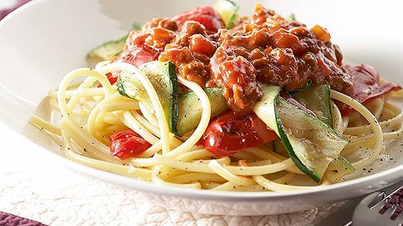 Spaghetti Bolognaise aux légumes grillés