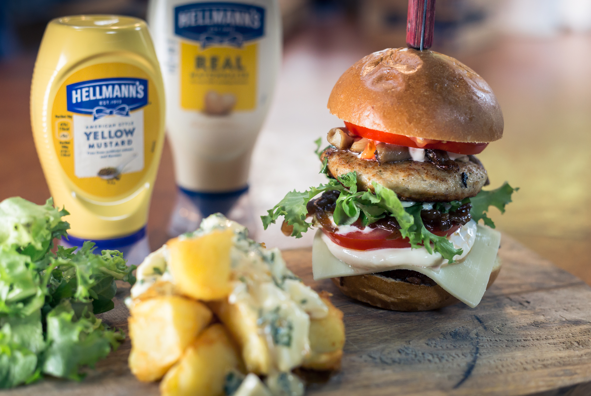 Burger with beef and egg sauce