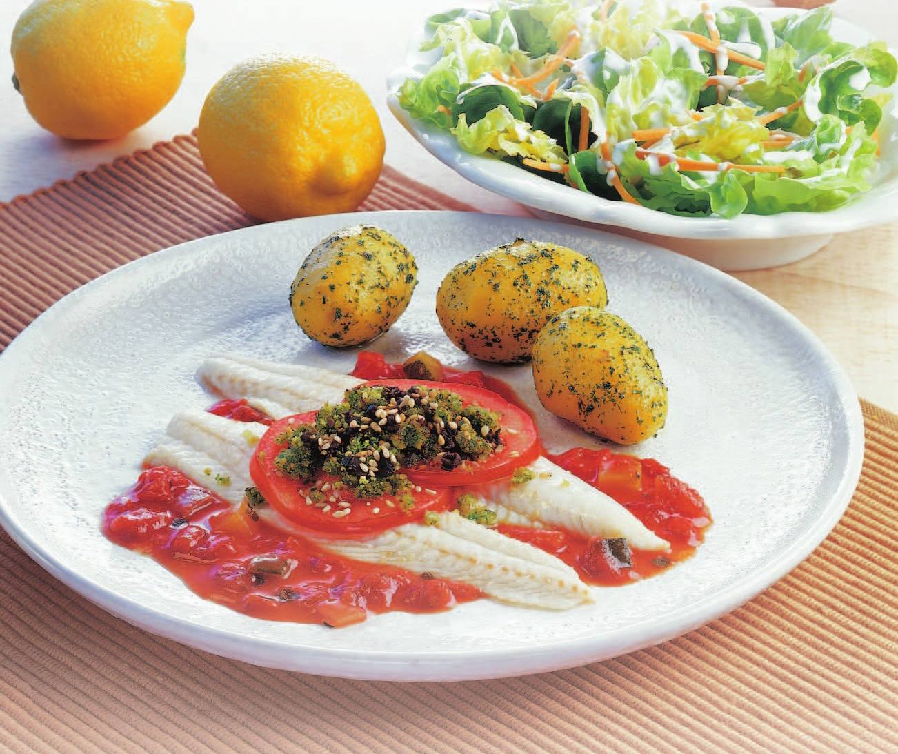Knorr - Seezungenfilet mit Sesam-Olivenkruste und Tomaten