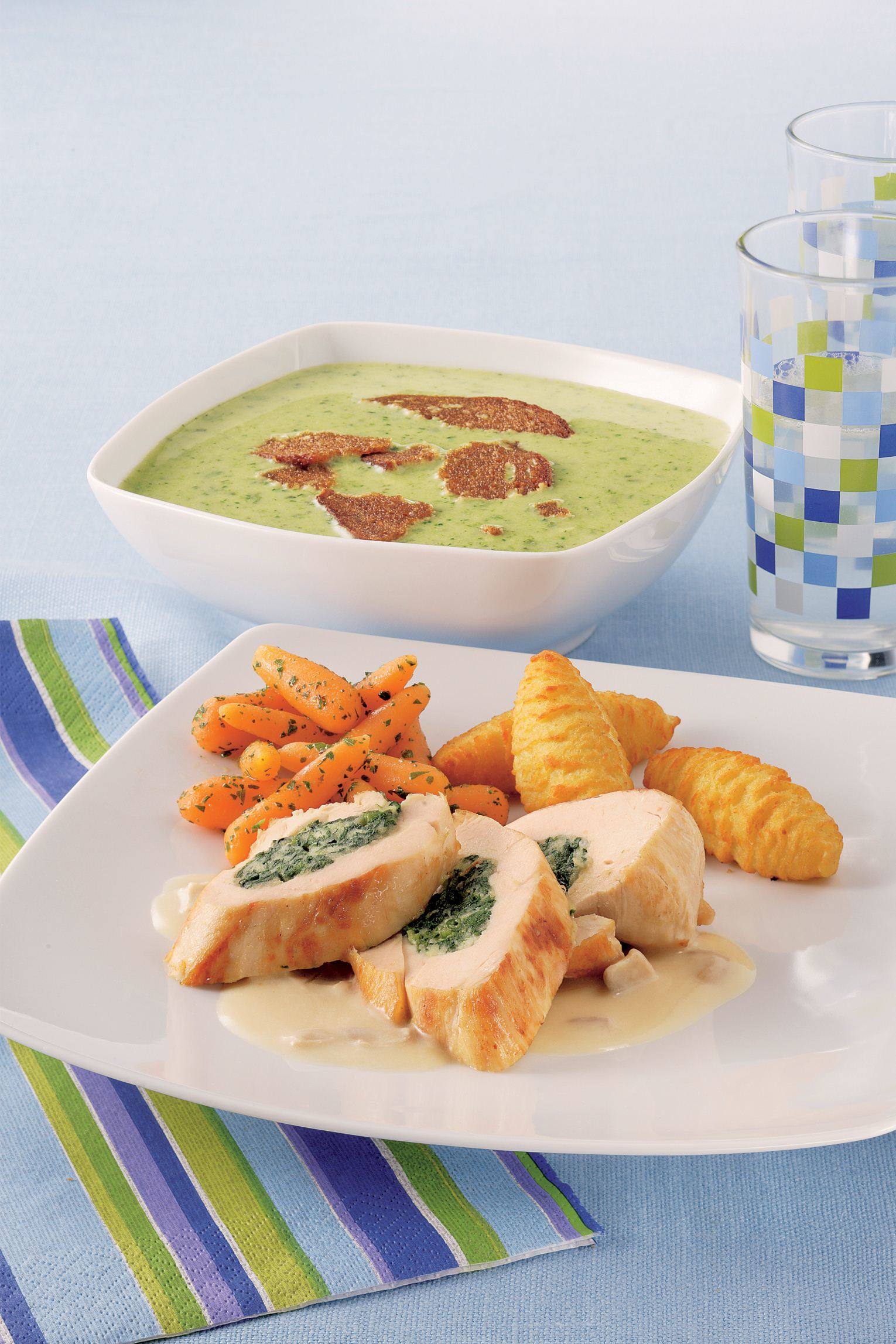 Knorr - Hühnerbrüstchen mit Spinat-Kartoffelfülle auf Champignonsauce
