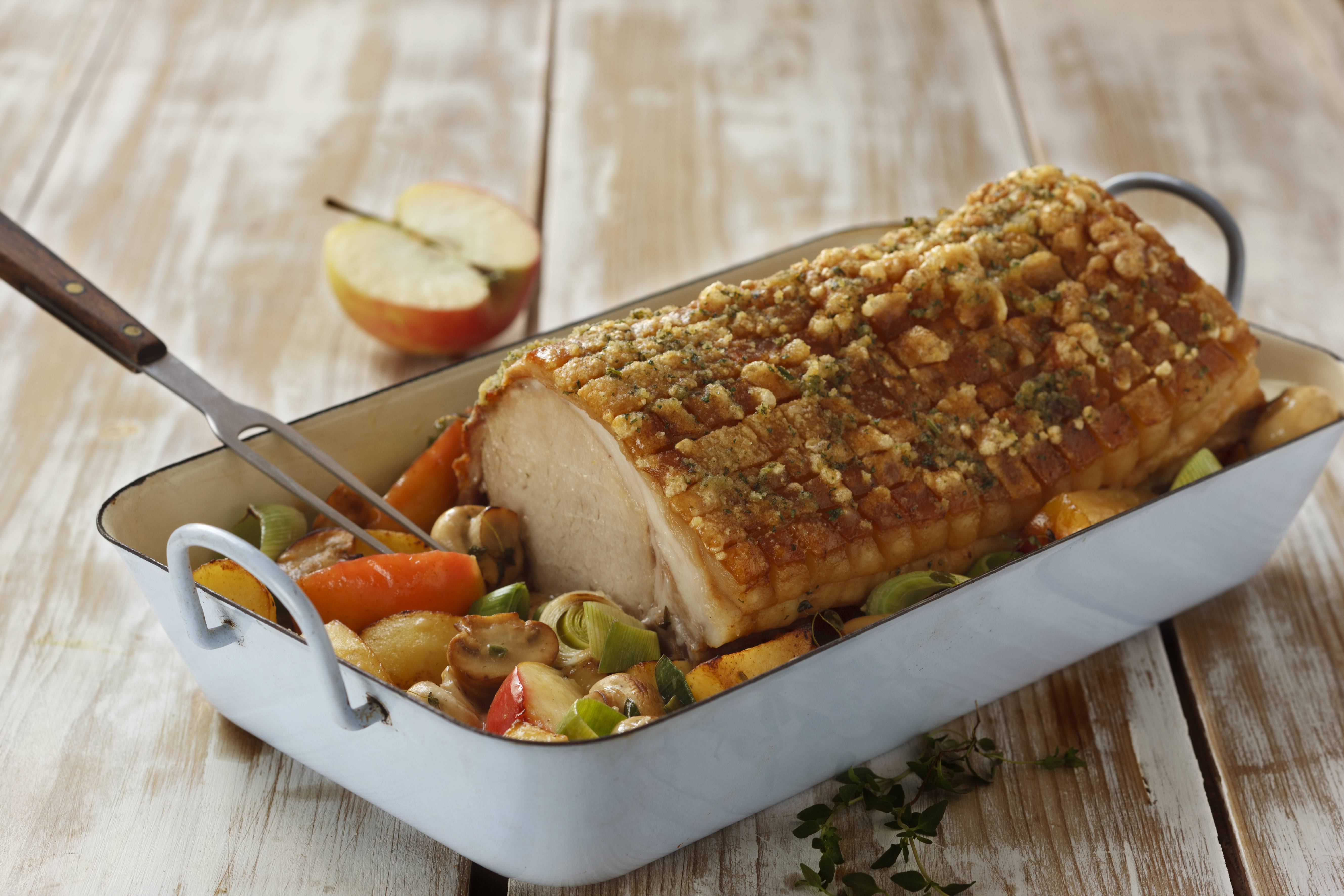 Knorr - Schweinsbraten mit Senfkruste und Schwammerlragout