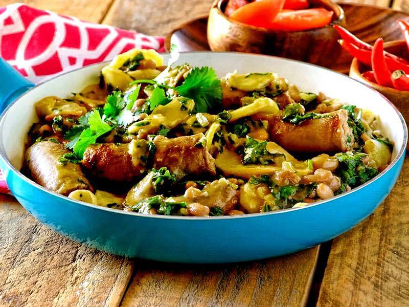 Spiced Bean with Chilli Boerewors & Spinach Sishebo