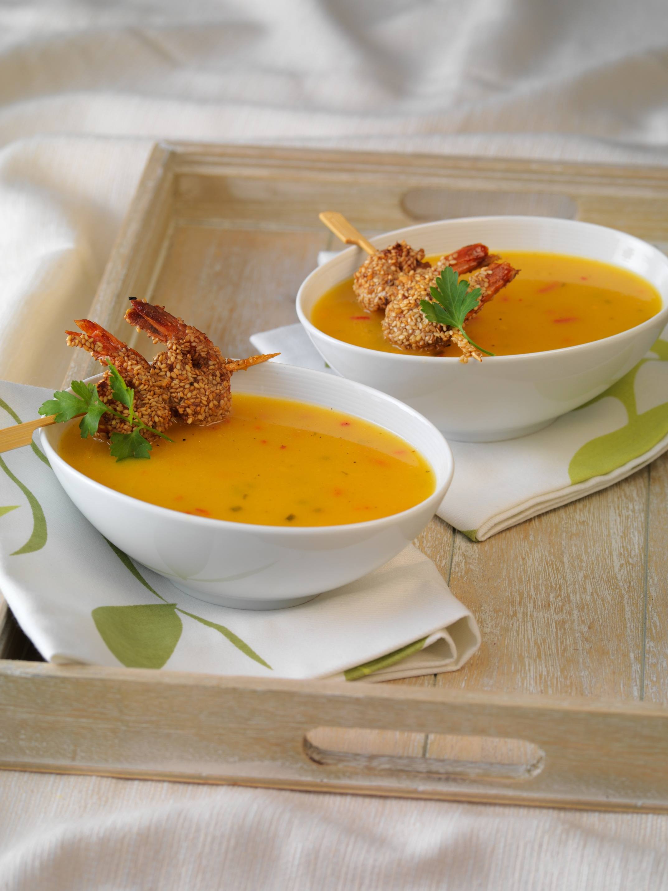 Knorr - Soupe courge-orange et crevettes au sésame