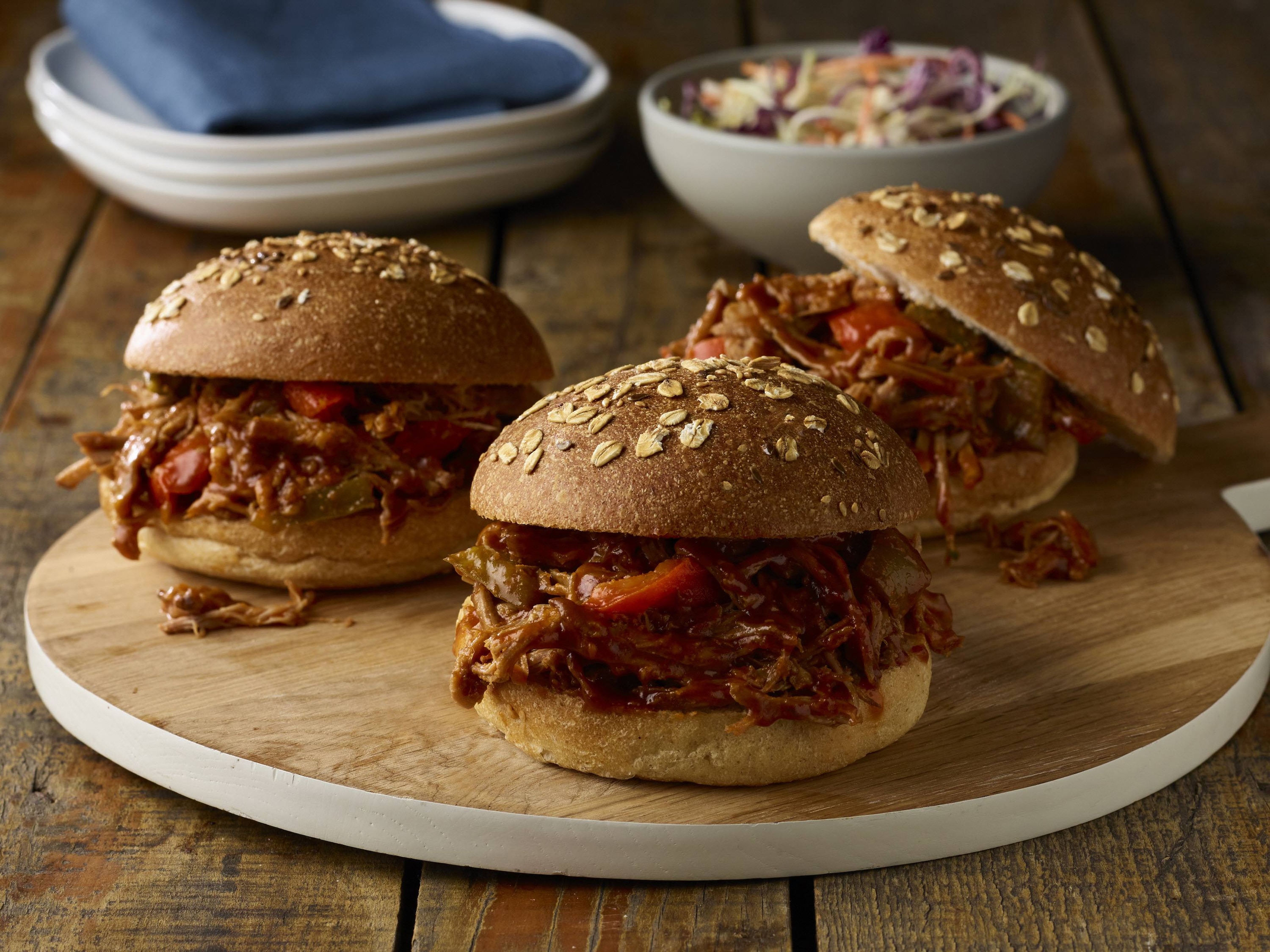 Slow cooked pulled pork sandwich