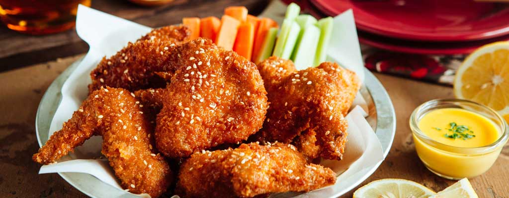 Spicy Buffalo Wings with Homemade Honey Mustard Dressing