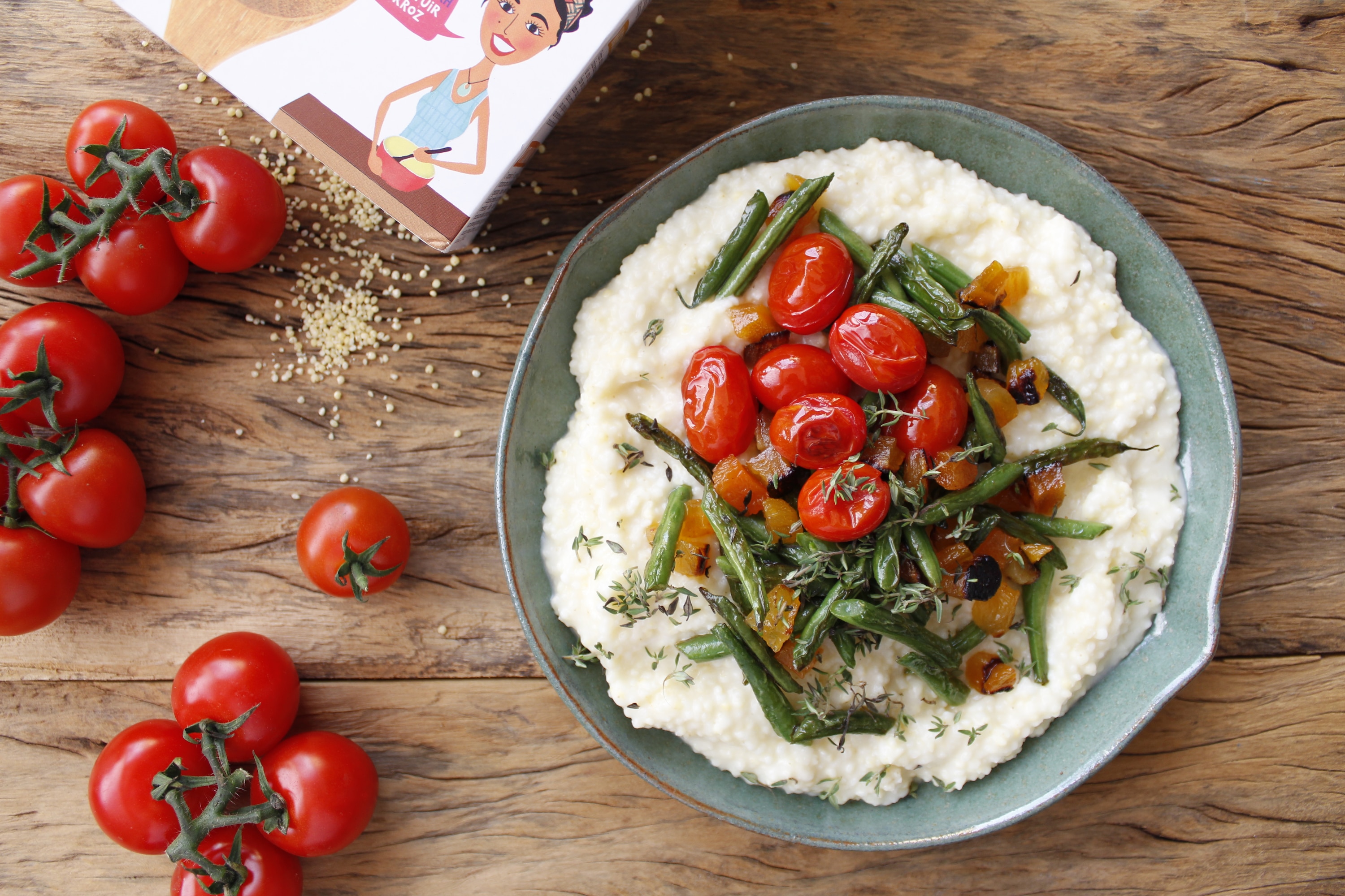 Painço Cremoso com Damasco, Tomatinhos e Vagens 80 Minutes  recipe