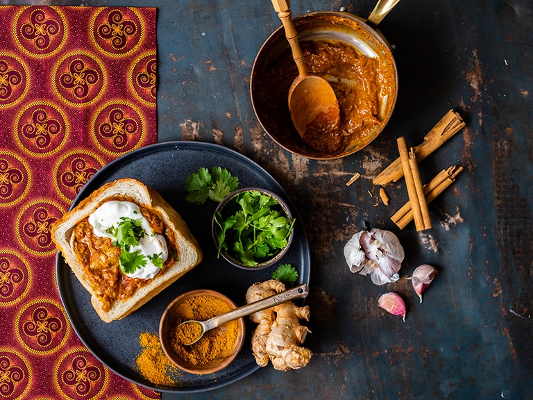 Curried Chicken Liver Bunny Chow