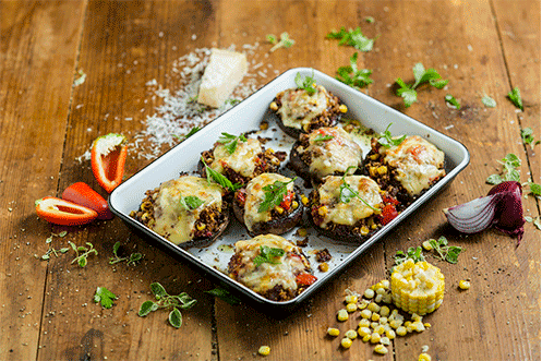 big Black Mushrooms Filled with Quinoa
