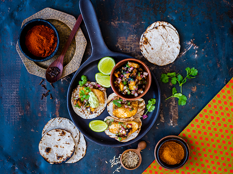 Quick Fish Tacos with Spicy Roasted Pineapple Salsa