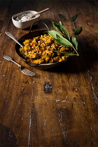 Cowpea Pilaf Served with Herb and Garlic Yoghurt