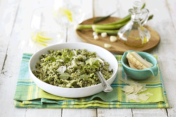 Pesto Rice Salad with Spring Onions and Parmesan