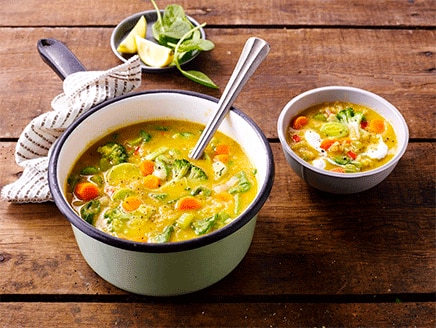Spiced vegetable soup with red lentils
