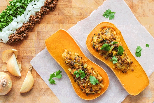 Spicy Lentil Stuffed Butternut