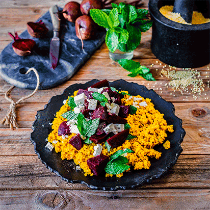 Turmeric Millet Pilaf with Pickled Beertroot