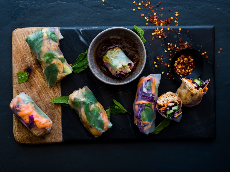 Ginger, Chilli & Garlic Barbecue Chicken Rice Paper Rolls