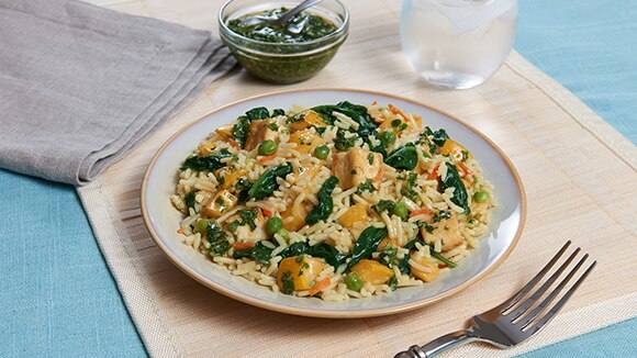 Arroz de vegetales y tofu con chimichurri