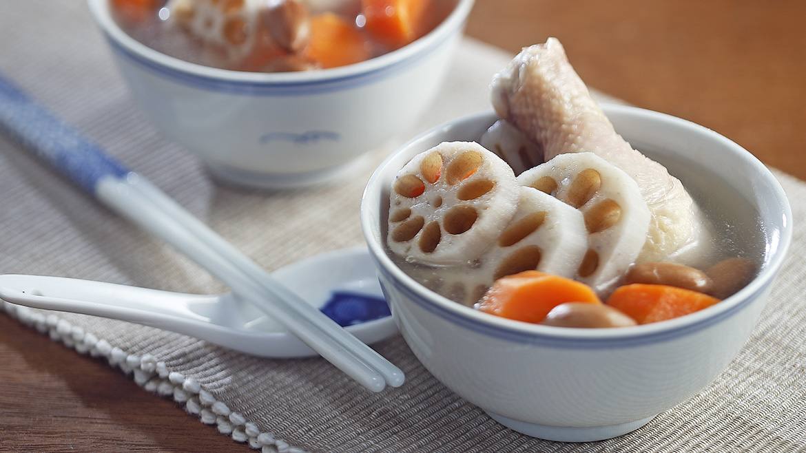 LOTUS ROOTS WITH PEANUT AND CHICKEN SOUP