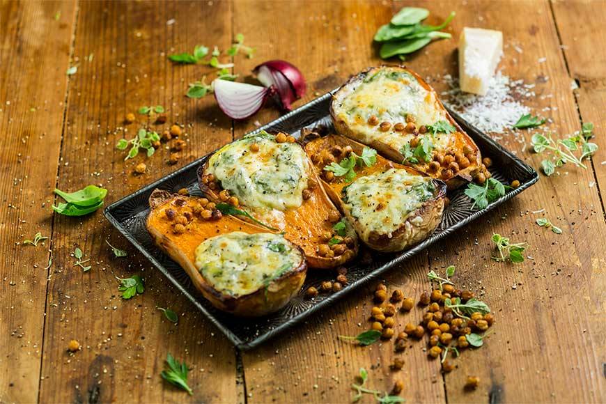 Roasted Whole Butternut Halves with Three Cheese Pasta Sauce